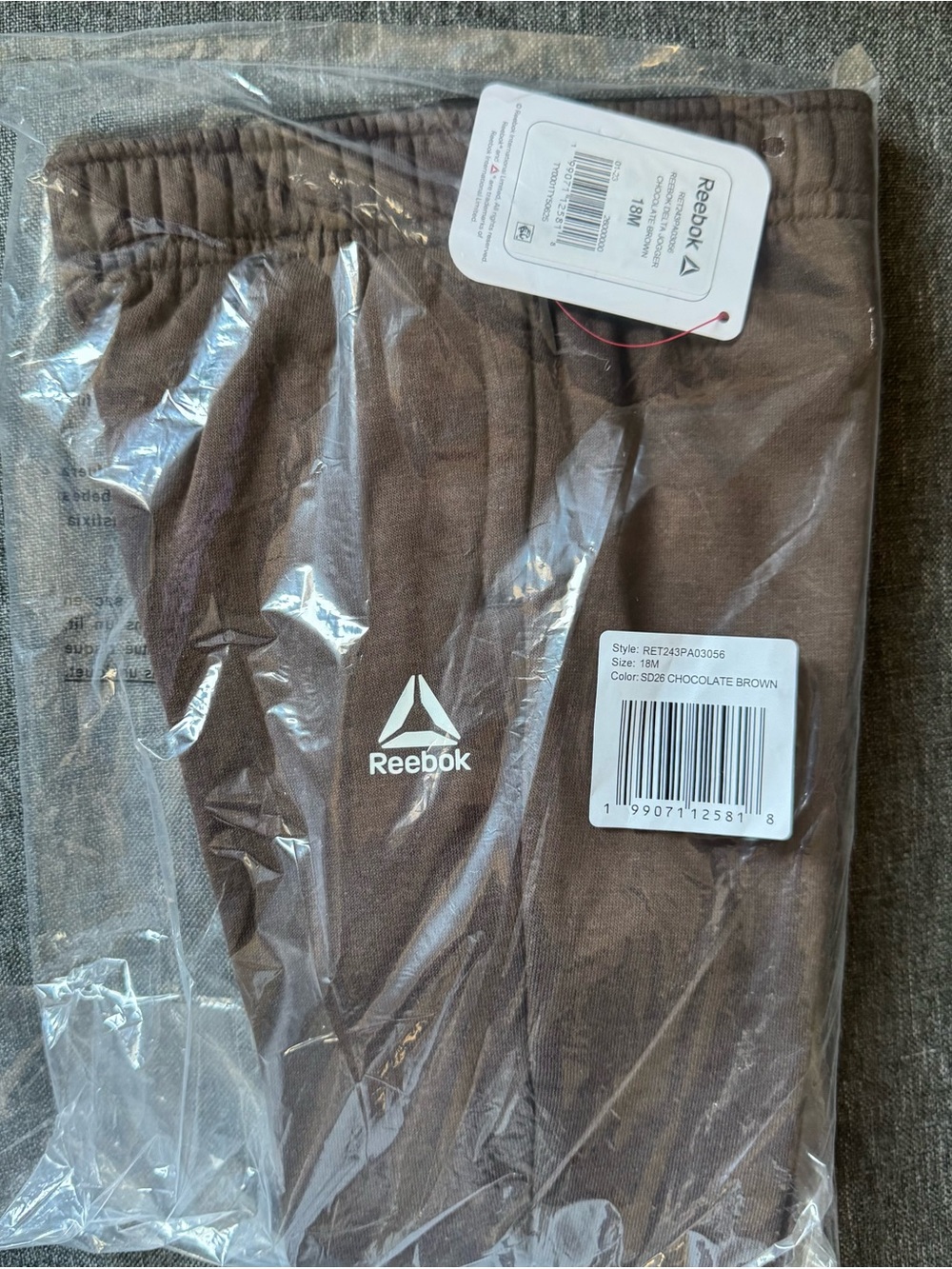 NEW 18m Reebok Chocolate Brown Logo Sweatpants
